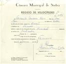 Registo de velocípede de marca Nacional, com o nº 9473, em nome de Armando Amorim Alves, morador em Francos.
