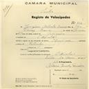 Registo de velocípede de marca Olympique, com o nº 836, em nome de Joaquim Coutinho Branco, morador em Odrinhas.