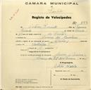 Registo de velocípede de marca Aprilia, com o nº 852, em nome de António Ricardo, morador em Arneiro dos Marinheiros.