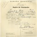 Registo de velocípede de marca Zita, com o nº 77, em nome de Ernesto da Rocha, morador na casa de saúde do Telhal.