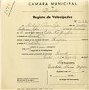 Registo de velocípede de marca Champion, com o nº 2132, em nome de António Pedro Lopes, morador em Lourel.