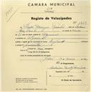Registo de velocípede de marca England, com o nº 1269, em nome de Bento Domingos Rainha, morador em Algueirão.