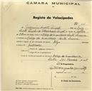 Registo de velocípede de marca Olga, com o nº 367, em nome de Joaquim Duarte Pimpão, morador em Cabeço da Moucheira, Santa Susana.
