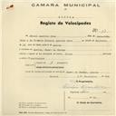 Registo de velocípede de marca Olles, com o nº 13, em nome de Daniel Querido Dias, morador no Casal do Choupo, Queluz.