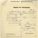 Registo de velocípede de marca Olga, com o nº 790, em nome de Manuel Miguel Cardoso, morador em Toja.