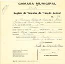 Registo de um veiculo de duas rodas tirado por dois animais de espécie muar destinado a transporte de mercadorias em nome de Henrique Maldonado Cordeiro , morador no Cacém.