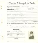 Registo de matricula de carroceiro em nome de Manuel Lopes Júlio, morador em Mem Martins, com o nº de inscrição 1876.