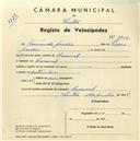 Registo de velocípede com o nº 3701, em nome de Fernando Jordão, morador em Carrascal.
