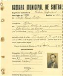 Registo de matricula de cocheiro profissional em nome de Carlos Luís Pinto, morador em Colares, com o nº de inscrição 872.
