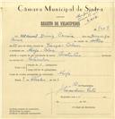 Registo de velocípede de marca Construtora, com o nº 7308, em nome de Manuel Dinis Correia, morador em Abreja, Colares.