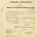 Registo de velocípede com o nº 2342, em nome de Rodolfo Luís Calado Macedo e Brito, morador em Colares.