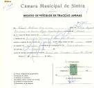 Registo de um veiculo de duas rodas tirado por um animal de espécie asinina destinado a transporte de mercadorias em nome de Filinto António Eça Lima, morador na Quinta das Tomadias, Praia das Maças.