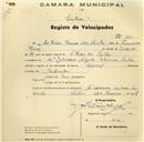 Registo de velocípede de marca Nacional, com o nº 220, em nome de José Pedro Pereira dos Santos, morador em S. Pedro de Sintra.