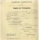 Registo de velocípede de marca Aprilia, com o nº 1188, em nome de Manuel Domingos Sebastião, morador em Cabrela.