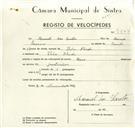 Registo de velocípede de marca Davi, com o nº 9403, em nome de Manuel dos Santos, morador em Vila Verde.