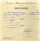 Registo de velocípede de marca Mauritano, com o nº 6844, em nome de Rui Fernando Melo Salazar Nunes, morador em Queluz.