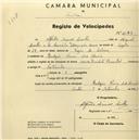 Registo de velocípede de marca Oriental, com o nº 2183, em nome de Alfredo Nunes Coelho, morador em Rodízio.