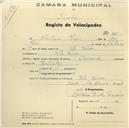 Registo de velocípede de marca Nacional, com o nº 825, em nome de Albertino Pires, morador em Vila Verde.