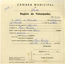 Registo de velocípede com o nº 3636, em nome de Artur de Carvalho, morador em Pedra Furada.