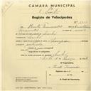 Registo de velocípede de marca Champion, com o nº 2905, em nome de Bento Fernandes, morador em Linhó.