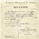 Registo de velocípede de marca Tagus, com o nº 5803, em nome de José Benvindo Gonçalves Pereira, morador em Venda Seca.