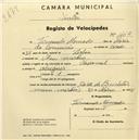 Registo de velocípede de marca Nacional, com o nº 1462, em nome de Fernando Moncado, morador em Mem Martins.
