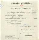 Registo de velocípede de marca Atlantic, com o nº 5275, em nome de António Luís Raposo, morador em Alfouvar.