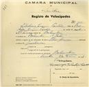 Registo de velocípede de marca Olympique, com o nº 325, em nome de Celestino Joaquim Pardal, morador em Bolembre.