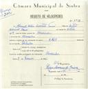 Registo de velocípede de marca Raio, com o nº 5038, em nome de Manuel Artur Simões Tomé, morador em Alvarinhos.