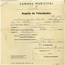 Registo de velocípede de marca Deka, com o nº 1421, em nome de Domingos dos Santos, morador em Gouveia.