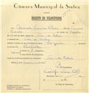 Registo de velocípede com o nº 7700, em nome de Manuel Francisco Pedroso, morador em Vale de Lobos.