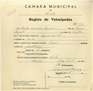 Registo de velocípede com o nº 3309, em nome de Berta Eugénia [...], moradora em Sintra.