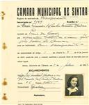 Registo de matricula de velocipedista em nome de Maria Fernanda da Cunha Monteiro Cardoso, moradora na Praia das Maçãs, com o nº de inscrição 2569.