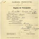 Registo de velocípede de marca Paris, com o nº 1369, em nome de Boaventura Domingos, morador em Maceira.