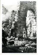 Reprodução de uma gravura das ruínas da capela de São Pedro de Canaferrim no Castelo dos Mouros.