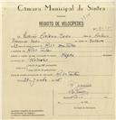 Registo de velocípede de marca Aprilia, com o nº 8005, em nome de Estevão António Sadio, morador em Ribeira dos Tostões.