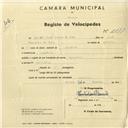 Registo de velocípede de marca Sprinter, com o nº 2877, em nome de António José Gaspar do Cabo, morador em Assafora.
