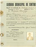 Registo de matricula de velocipedista em nome de Cristiano Pinto Jorge, morador em Pero Pinheiro, com o nº de inscrição 1014.