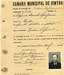 Registo de matricula de cocheiro profissional em nome de Alfredo Duarte Epifaneo, morador em Queluz, com o nº de inscrição 1021.