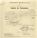 Registo de velocípede com o nº 4396, em nome de Justino Morais, morador em Belas.