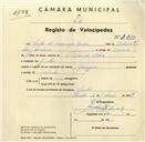 Registo de velocípede com o nº 3510, em nome de Carlos da Assunção Cordeiro, morador em Linhó.