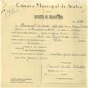 Registo de velocípede de marca Helios, com o nº 6180, em nome de Manuel dos Santos Sebastião, morador em Casal das Águas Livres, Belas.