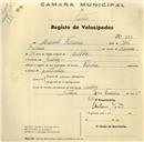 Registo de velocípede de marca Flecha, com o nº 283, em nome de Manuel Ferreira, morador em Queluz.