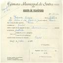 Registo de velocípede com o nº 4712, em nome de Eduardo Silva, morador em Linhó.