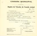 Registo de um veiculo de duas rodas tirado por dois animais de espécie bovina destinado a transporte de mercadorias em nome de Sebastião Dias, morador no Casal dos Choupos em Queluz.