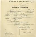 Registo de velocípede de marca Champion, com o nº 1479, em nome de Fernando Luís, morador em Idanha.