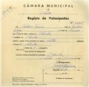 Registo de velocípede de marca Soltex, com o nº 3445, em nome de António Tomás, morador em Odrinhas.