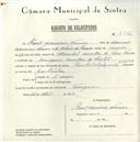 Registo de velocípede de marca motor Pombal com motor Cuciolo, com o nº 5736, em nome de Raul Maurício Nunes, morador em Terrugem.