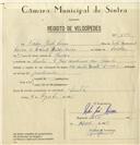Registo de velocípede de marca "Mota", com o nº 8166, em nome de Vítor José Névoa, morador em Rua José Antunes dos Santos, Sintra.