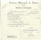 Registo de velocípede com o nº 8816, em nome de José Fernandes Jacinto, morador em Ranholas.